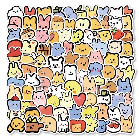 Simpatici Adesivi in PVC Impermeabili con Animali e Cibo per Scrapbooking Diario Laptop Cover Telefono Decalcomanie Decorative DIY