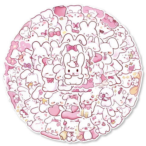 Originali Simpatici Adesivi Doodle Con Coniglio Rosa Impermeabili PVC Decalcomanie Decorative Per Laptop Telefono Tazza Scrapbook