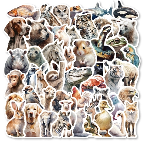 Watercolor Realistic Animal Stickers Waterproof PVC Vinyl Decals For Water Bottle Laptop Phone Skateboard Luggage DIY Decoration
