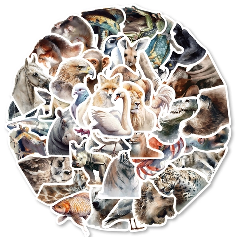 Watercolor Realistic Animal Stickers Waterproof PVC Vinyl Decals For Water Bottle Laptop Phone Skateboard Luggage DIY Decoration