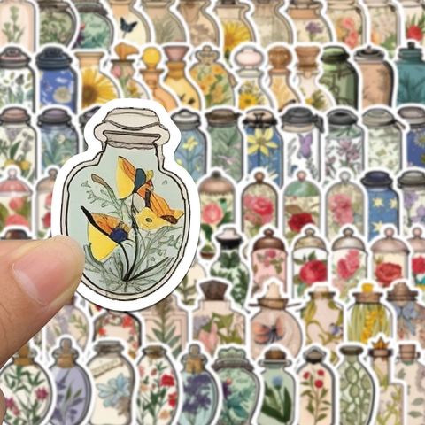 Vintage Botanische Blumen Vase Geformte Aufkleber Wasserdichte PVC Dekorative Abziehbilder Für Scrapbooking Journal Laptop Tasse Kunst Dekor