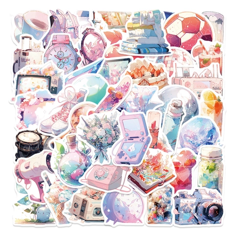 Pegatinas Kawaii de PVC Impermeables con Objetos de Estilo de Vida de Ensueño para Botella de Agua Laptop Funda DIY