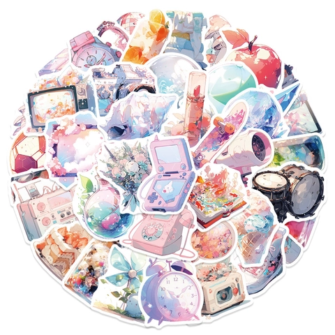 Pegatinas Kawaii de PVC Impermeables con Objetos de Estilo de Vida de Ensueño para Botella de Agua Laptop Funda DIY