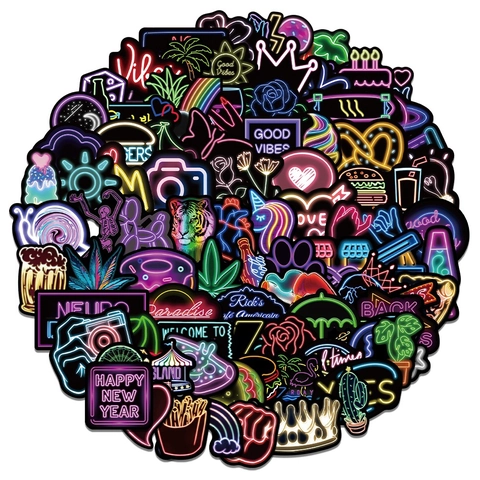Waterproof PVC Neon Stickers Variety Pack For Phone Laptop Skateboard Bottle Decorative Trendy Graffiti Decals For Teens Adults