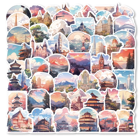 Adesivi Attrazioni Turistiche Mondiali PVC Impermeabili Architettura Del Paesaggio Graffiti Decalcomanie Per Laptop Bagagli Skateboard DIY Decorativi Arte Journaling