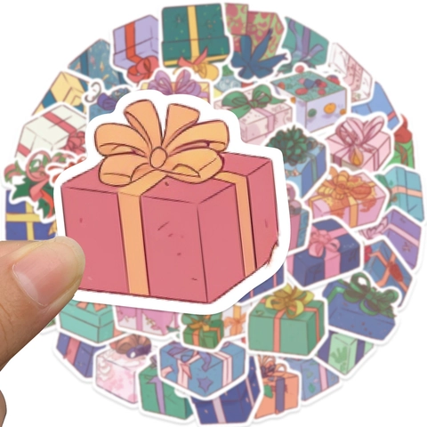 Adesivi Decorativi Impermeabili Scatola Regalo Modello Illustrazione a Mano Per Computer Portatile Diario Valigia Scrapbooking