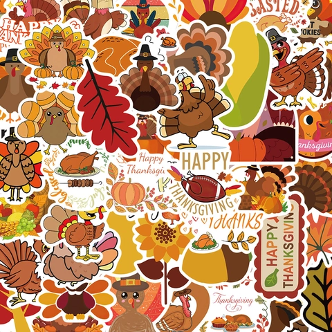 Thanksgiving Turkey Stickers Waterproof Vinyl Cute Cartoon Fall Holiday Decals For Water Bottles Laptops Helmets