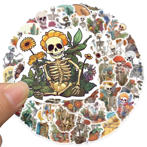 Adesivi Vintage Ossa E Botanica Scheletro Fiori Piante Impermeabile PVC Estetica Graffiti Decal per Cellulare Laptop DIY