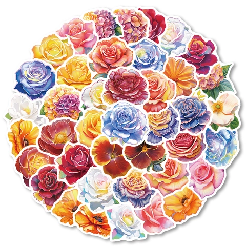 Aquarell Blume Dekorative Aufkleber Wasserdichte Matte PVC Floral Decals Sortierte Botanische Designs Für Laptop Scrapbook