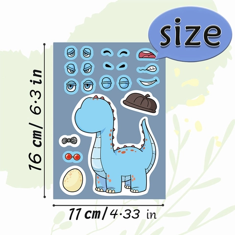 Cartoon Dinosaur DIY Stickers Make A Face Waterproof Stickers For Kids Craft Party Favors Educational Scrapbooking Decor