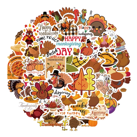 Adesivi per il Giorno del Ringraziamento Tacchino dei Cartoni Animati Foglia d'Acero Autunnale Zucca PVC Decalcomanie Impermeabili per Scrapbooking Decorazioni per Feste