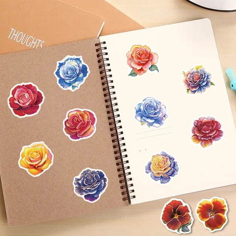 Aquarell Blume Dekorative Aufkleber Wasserdichte Matte PVC Floral Decals Sortierte Botanische Designs Für Laptop Scrapbook