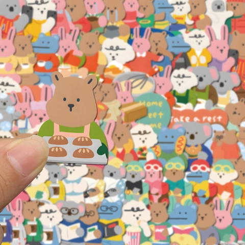 Cute Cartoon Cream Bear Animal Stickers Waterproof PVC Matte Decals For Water Bottle Laptop Scrapbooking DIY Journaling Stationery