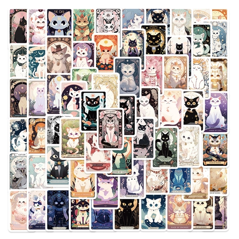 78 Stück Cartoon Katze Tarot Stil Aufkleber Wasserdicht PVC Retro Doodle Dekoration Für Laptop Gepäck Telefon Scrapbooking DIY