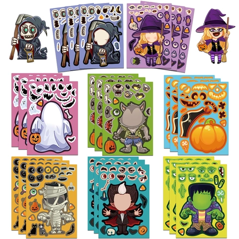 Adesivi per Viso Fai-da-te di Halloween per Bambini Fogli di Adesivi Crea un Viso Strega Fantasma Decorazioni per Feste