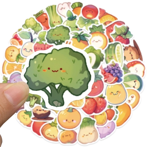 60Pcs Cute Cartoon Vegetable Fruit Stickers For Kids Kawaii Waterproof PVC Reward Decals For Laptop Fridge Stationery Decoration