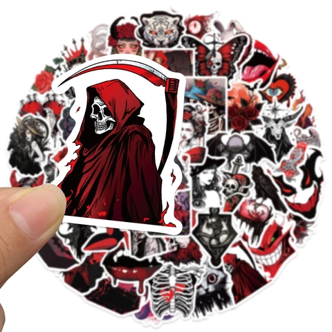 Adesivi Horror Gotici in PVC Impermeabili Decalcomanie Artistiche Scure per Halloween Party Laptop Valigia Teschio Diavolo Punk Decorativi