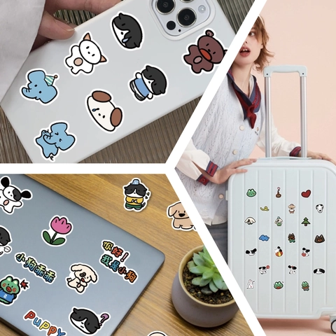 Niedliche Cartoon Tier Party Welpen Aufkleber Koreanischer Stil Wasserdichte PVC Aufkleber Für Planer Laptop Wasserflasche Dekoratives Set