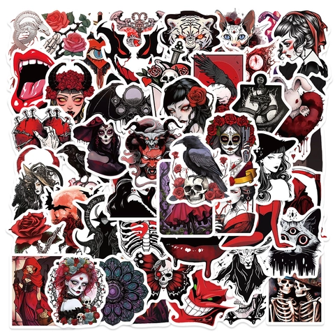 Adesivi Horror Gotici in PVC Impermeabili Decalcomanie Artistiche Scure per Halloween Party Laptop Valigia Teschio Diavolo Punk Decorativi