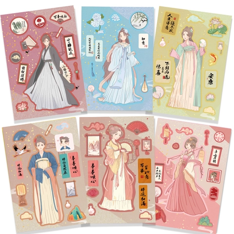 Adesivi in PVC Impermeabili in Stile Antico Cinese Con Personaggi Hanfu Per Custodia Telefono Fai Da Te Tazza Scrapbooking