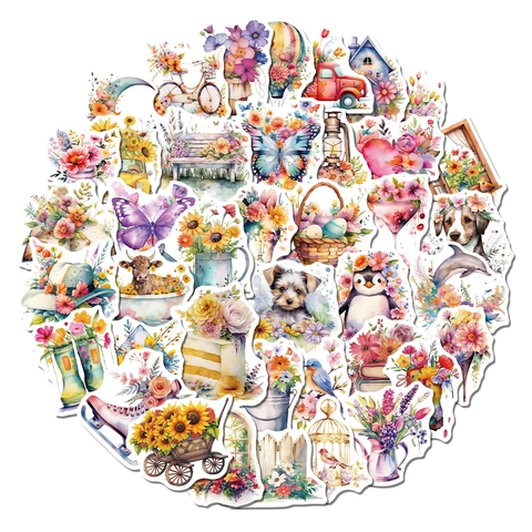 Adesivi Floreali Acquerello Impermeabili per Laptop Custodia Cellulare Bagaglio Frigorifero Decalcomanie Graffiti PVC Bambini Adulti