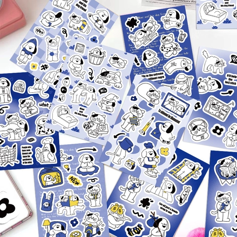 Cute Cartoon Cat Dog Stickers Waterproof PVC Matte Stickers For Scrapbook Journal DIY Phone Case Decoration Stationery