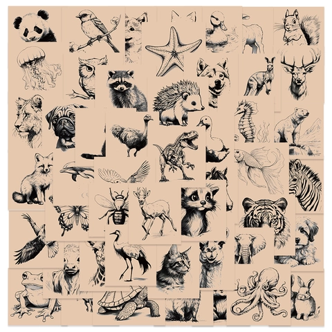 Adesivi Vintage Con Schizzi di Animali Impermeabile PVC Decalcomanie per Scrapbooking Diario Laptop Valigia Frigorifero Casa Decorazione
