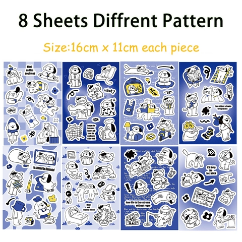 Cute Cartoon Cat Dog Stickers Waterproof PVC Matte Stickers For Scrapbook Journal DIY Phone Case Decoration Stationery