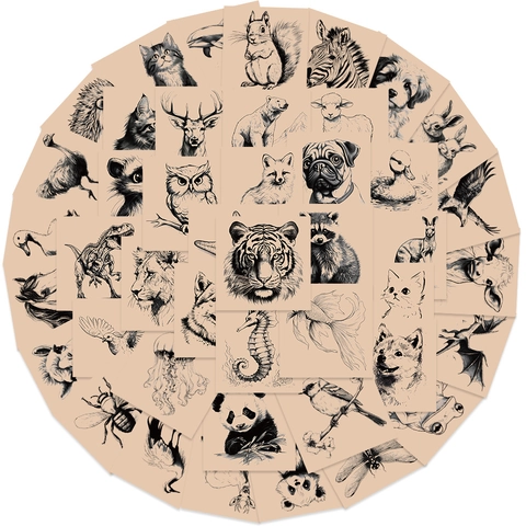 Adesivi Vintage Con Schizzi di Animali Impermeabile PVC Decalcomanie per Scrapbooking Diario Laptop Valigia Frigorifero Casa Decorazione