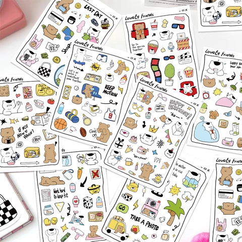 Original Cartoon Bear And Cat Stickers Waterproof PVC DIY Scrapbooking Decoration Stickers For Laptop Journal Phone Decoration