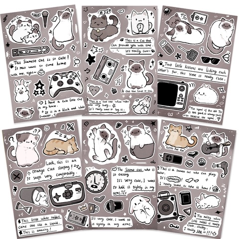 Dessin Animé Chat Siamois Autocollants Scrapbooking Matte PVC Décalcomanies Décoratives Pour Manuel Coque Téléphone Portable Ordinateur