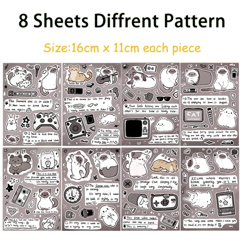 Dessin Animé Chat Siamois Autocollants Scrapbooking Matte PVC Décalcomanies Décoratives Pour Manuel Coque Téléphone Portable Ordinateur