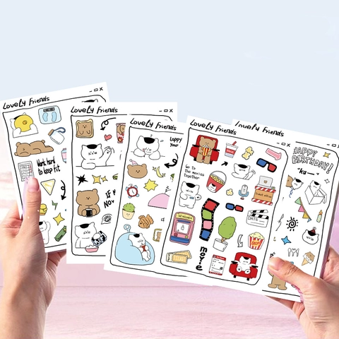 Original Cartoon Bear And Cat Stickers Waterproof PVC DIY Scrapbooking Decoration Stickers For Laptop Journal Phone Decoration