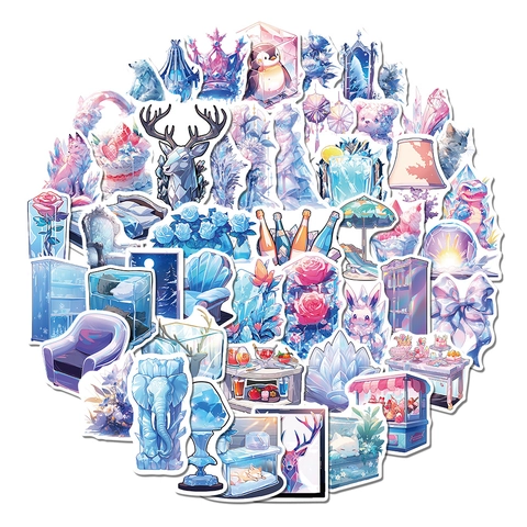Eiswelt Fantasie PVC Wasserdichte Aufkleber Für Handyhülle Laptop Wasserbecher DIY Dekorative Tier Blumen Kristall Aufkleber
