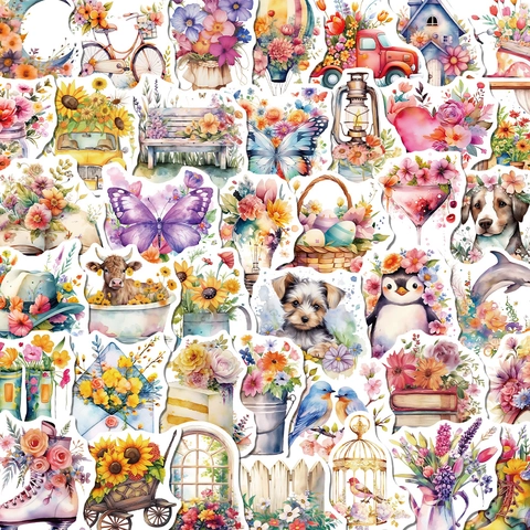 Adesivi Floreali Acquerello Impermeabili per Laptop Custodia Cellulare Bagaglio Frigorifero Decalcomanie Graffiti PVC Bambini Adulti