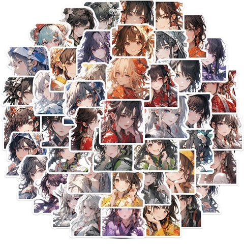 Set di Adesivi Ragazza Anime Impermeabili in PVC per Custodia Telefono Fai da Te Scrapbook Diario Laptop Adesivi Decorativi
