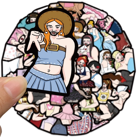 Creative Funny Bearded Man Cross-dressing Stickers Waterproof PVC Decals For Laptop Luggage Water Bottle DIY Cartoon Decoration
