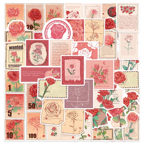 Vintage Romantische Rose Aufkleber Wasserdichte PVC Blumen Aufkleber Für Journal Laptop Scrapbooking DIY Dekorative Ästhetische Sticker