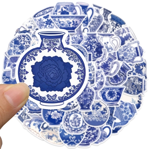 Chinoiserie Blau-Weiß-Porzellan-Stil Aufkleber PVC Wasserdichte Abziehbilder Für DIY Scrapbook Laptop Koffer Kühlschrank Dekoration Kunstetiketten