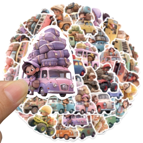50 Pezzi Adesivi Impermeabili per Auto da Viaggio a Fumetti Decalcomanie Decorative in PVC per Valigia Laptop Cellulare