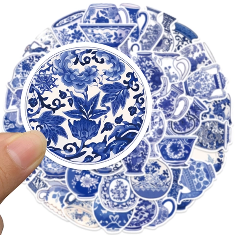 Vintage Chinoiserie Blauw Wit Porselein Stickers PVC Mat Waterdicht Decoratie Voor DIY Scrapbooking Laptop Telefoonhoesje