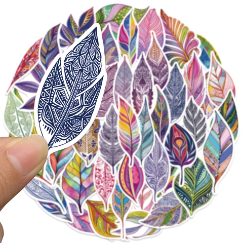50 Pezzi Adesivi Foglia Piuma Colorati in Smalto PVC Impermeabile Decalcomanie DIY per Laptop Skateboard Scrapbooking
