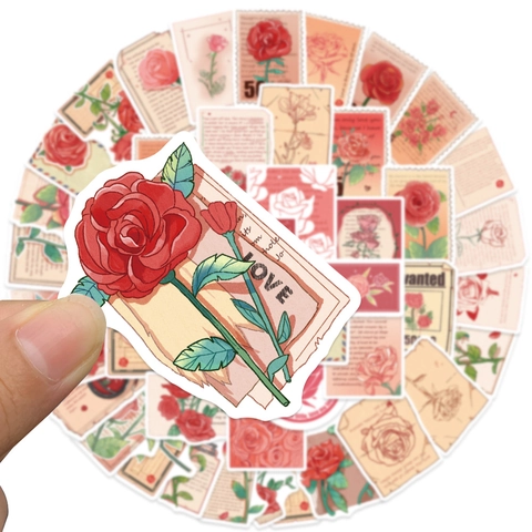 Vintage Romantische Rose Aufkleber Wasserdichte PVC Blumen Aufkleber Für Journal Laptop Scrapbooking DIY Dekorative Ästhetische Sticker