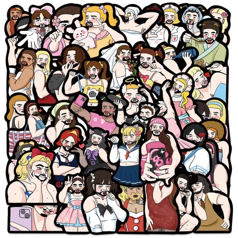 Creative Funny Bearded Man Cross-dressing Stickers Waterproof PVC Decals For Laptop Luggage Water Bottle DIY Cartoon Decoration
