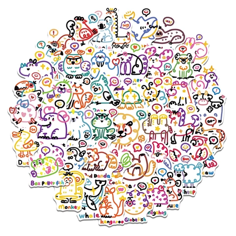 Cartoon Animals Doodle Stickers PVC Waterproof Matte Decorative Decals For Water Bottle Laptop Luggage Kids Gift