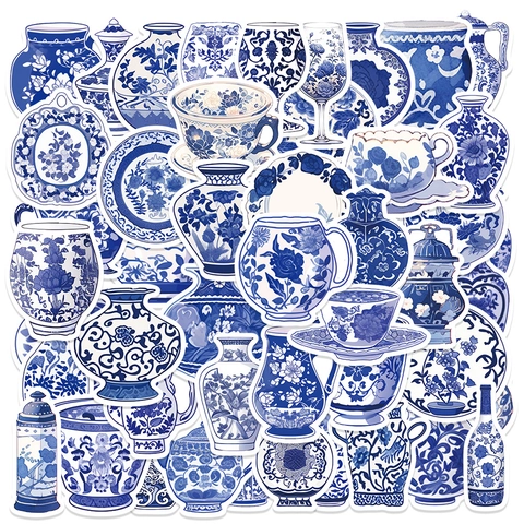 Vintage Chinoiserie Blauw Wit Porselein Stickers PVC Mat Waterdicht Decoratie Voor DIY Scrapbooking Laptop Telefoonhoesje
