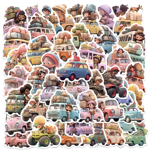 50 Pezzi Adesivi Impermeabili per Auto da Viaggio a Fumetti Decalcomanie Decorative in PVC per Valigia Laptop Cellulare