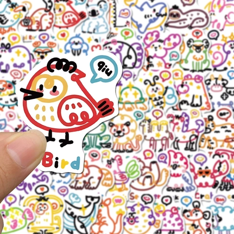 Cartoon Animals Doodle Stickers PVC Waterproof Matte Decorative Decals For Water Bottle Laptop Luggage Kids Gift