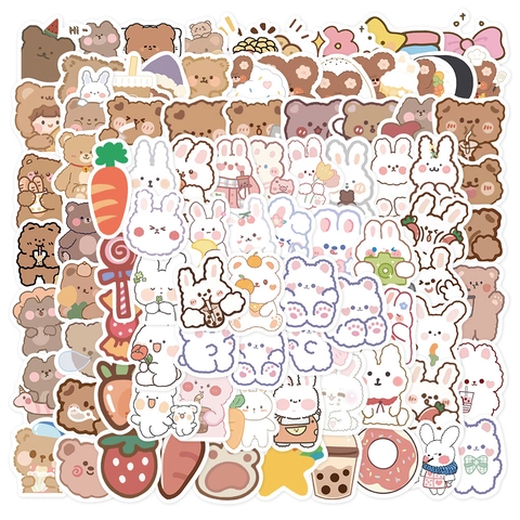 Σετ Αυτοκόλλητα DIY Kawaii Αρκούδα Κουνέλι Κινουμένων Σχεδίων Αδιάβροχα Αυτοκόλλητα PVC για Παγούρι Τηλέφωνο Διακόσμηση