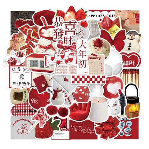 Adesivi Creativi di Capodanno Rossi per Scrapbook Tazza d'Acqua Custodia per Telefono Impermeabile PVC DIY Adesivi Decorativi